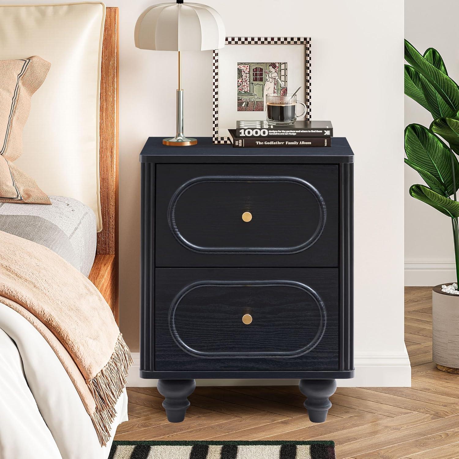 Canora Grey 2 Drawer Fluted Nightstand Set Of 2, Mid Century Modern Farmhous...