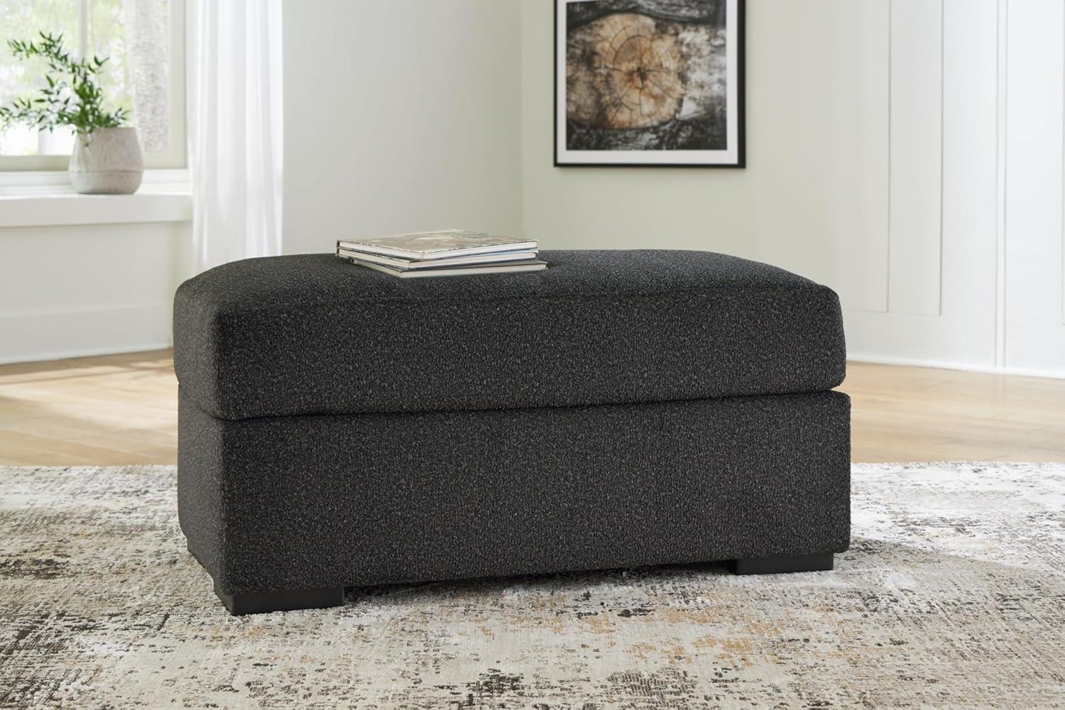 Black Polyester Upholstered Storage Ottoman Pouf