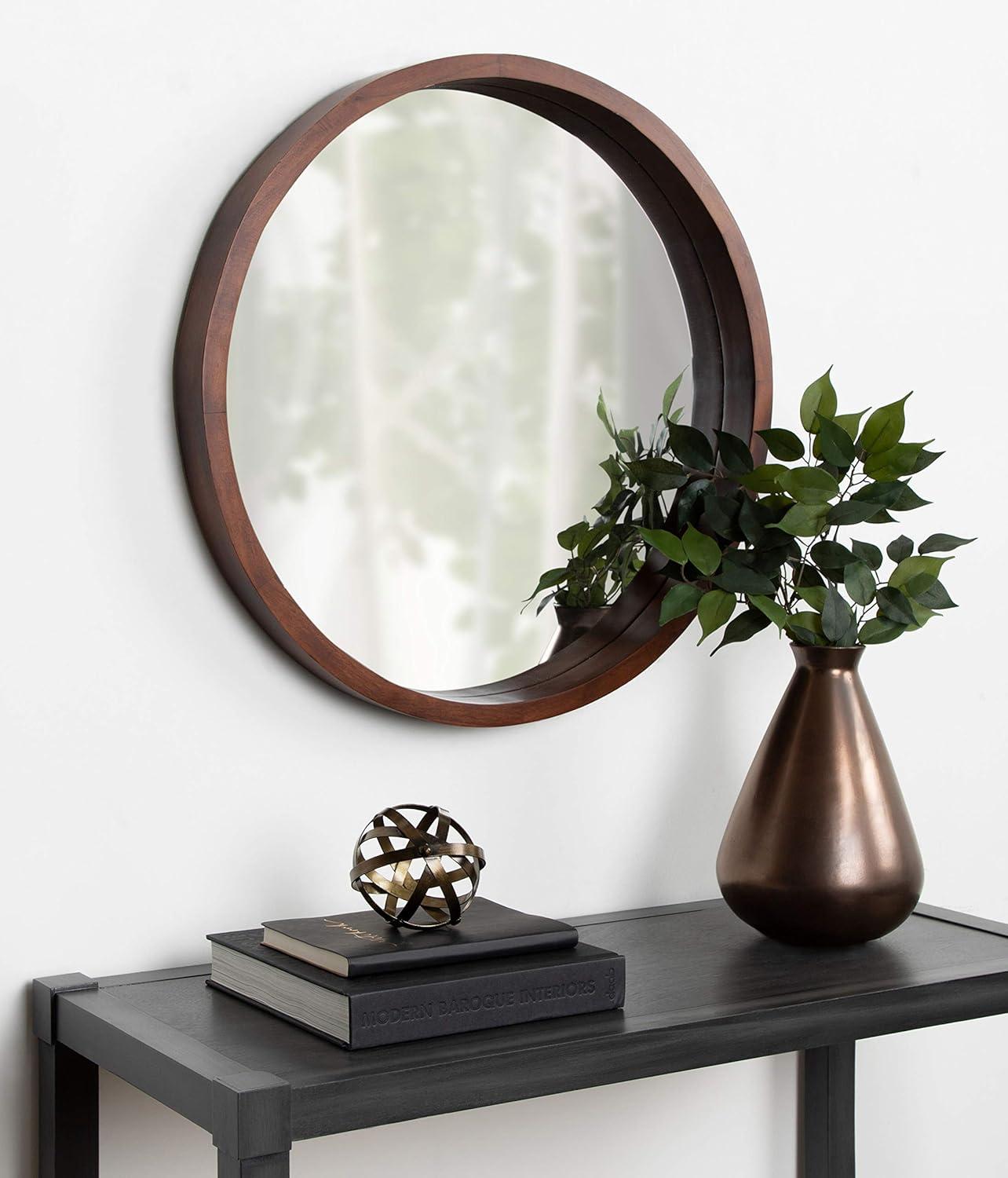 22&#34; x 22&#34; Hutton Round Wood Wall Mirror Walnut Brown - Kate and Laurel