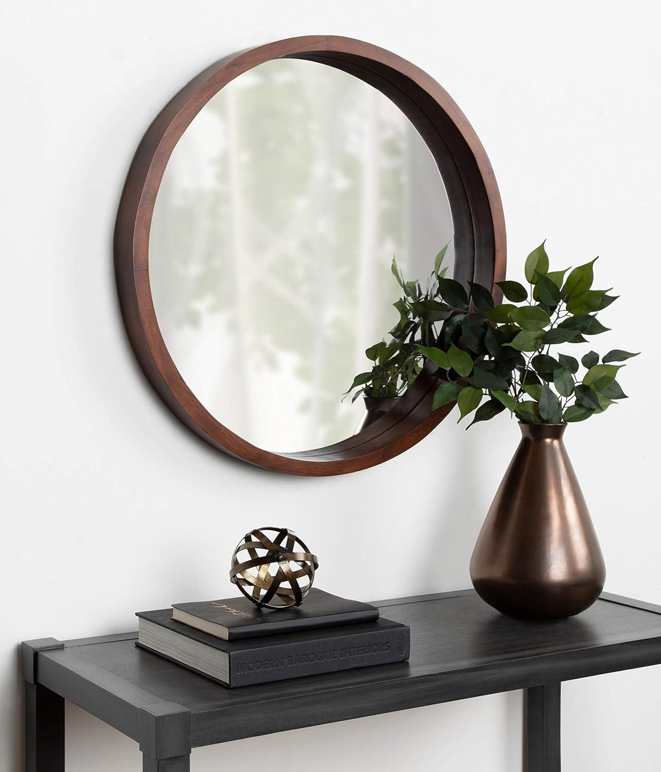 22" x 22" Hutton Round Wood Wall Mirror Walnut Brown - Kate and Laurel