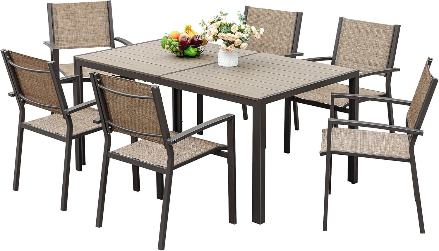 Brown Rectangular Metal and Textilene Outdoor Dining Set