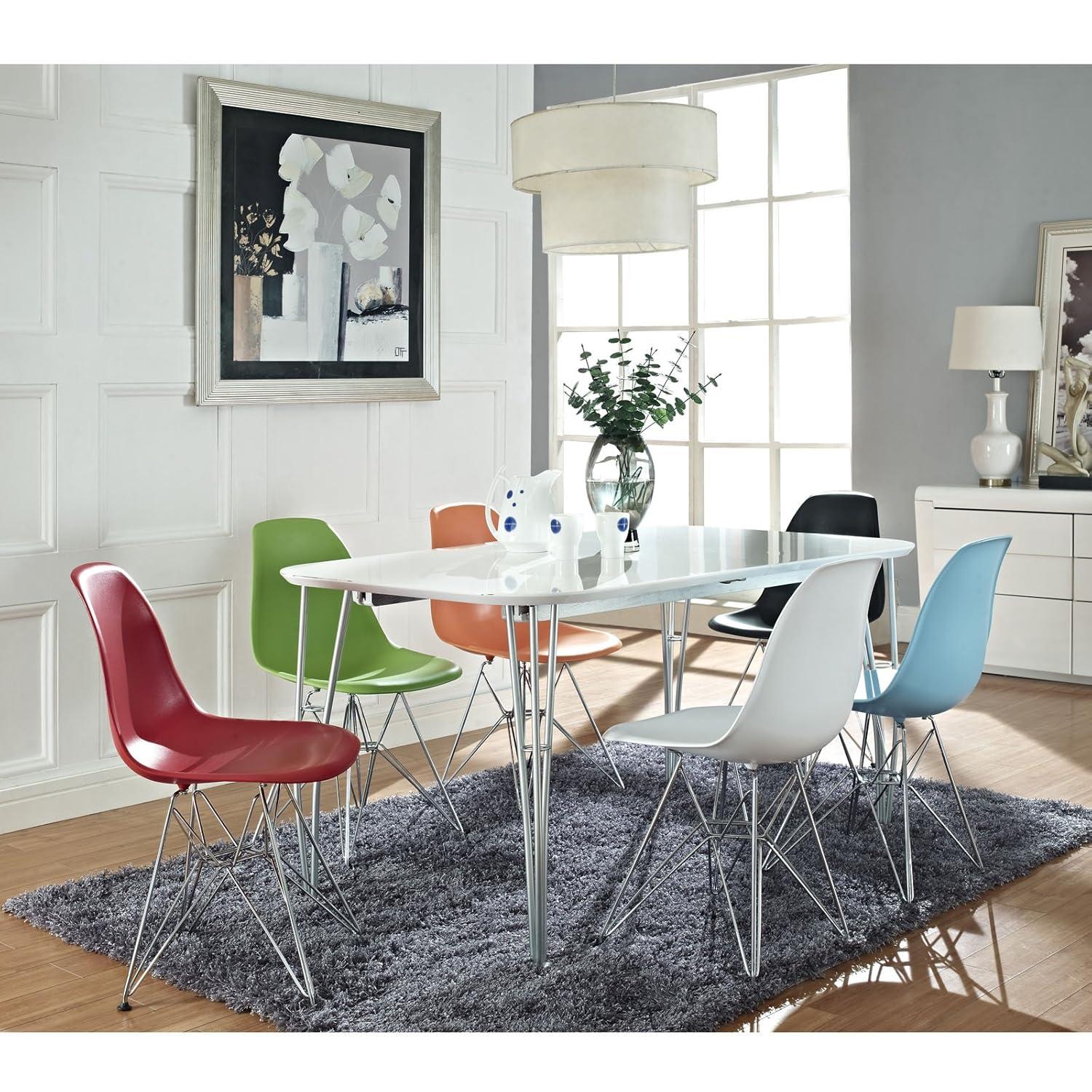 Modway Paris Modern Steel Metal Dining Side Chair in Black Finish