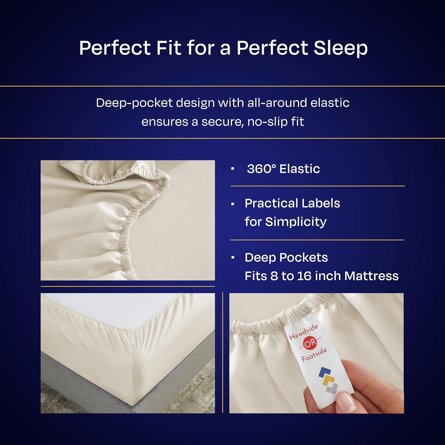 Luxury 1000 Thread Count Bed Sheets Set - 100% Cotton Sateen - Soft, Thick & Deep Pocket by California Design Den - Ivory, King