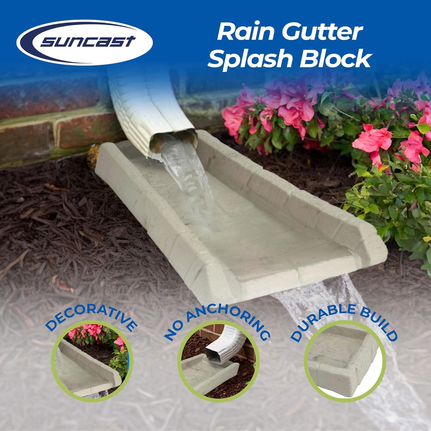 Suncast SB24 Decorative Rain Gutter Downspout Splash Block, Tan  (2 Pack)