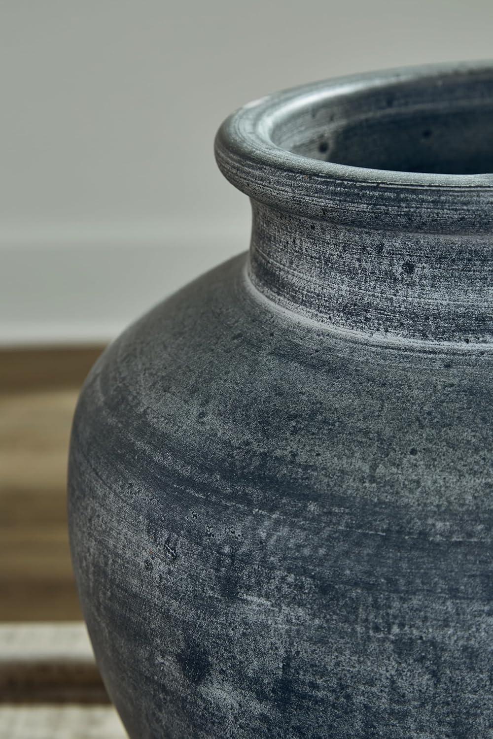 Distressed Blue Ceramic Table Vase with Wide Mouth