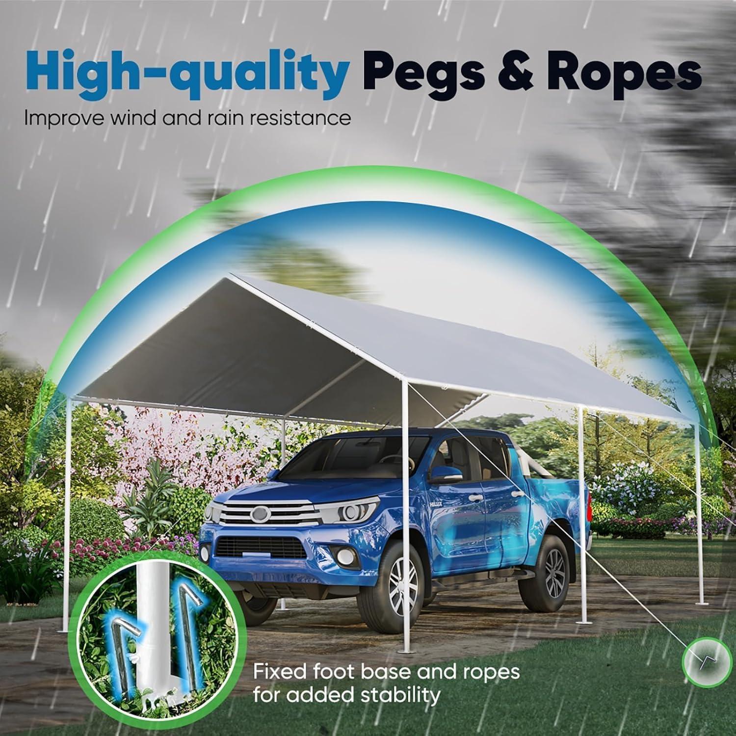 Quictent 10X20ft Upgraded Heavy Duty Carport Car Canopy Party Tent with Reinforced Steel Cables-White