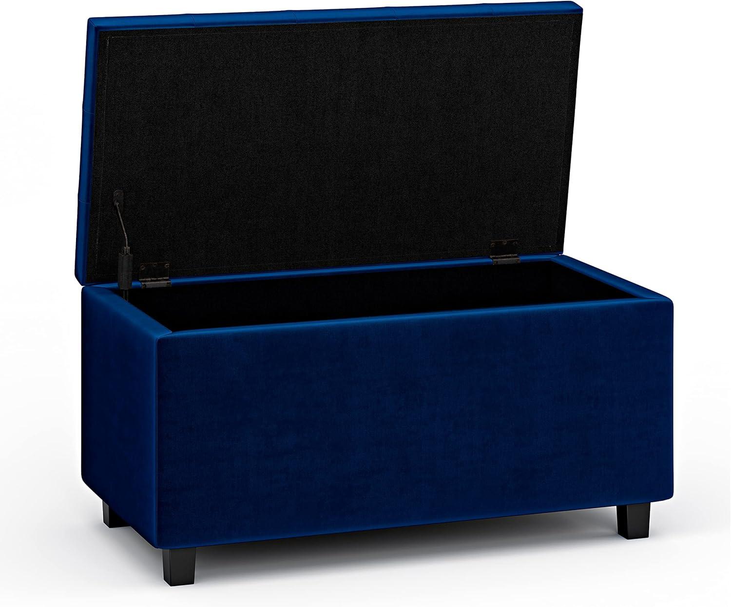 Blue Velvet Tufted Storage Ottoman with Solid Wood Frame