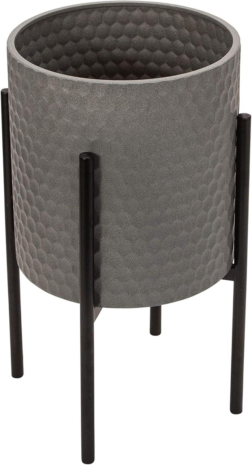 Sagebrook Home Set Of 2 Honeycomb Planter On Metal Stand, Gray/Black, Round, Iron, Contemporary, 23"H, Hexagon