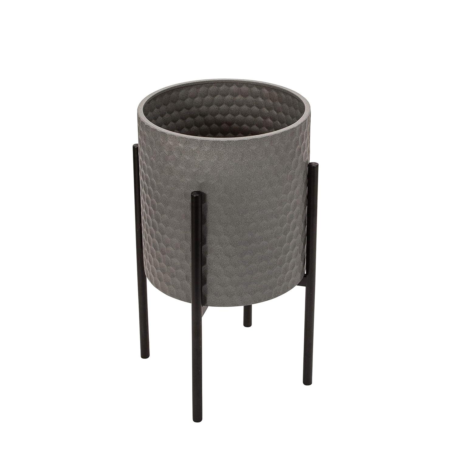 Sagebrook Home Set Of 2 Honeycomb Planter On Metal Stand, Gray/Black, Round, Iron, Contemporary, 23"H, Hexagon