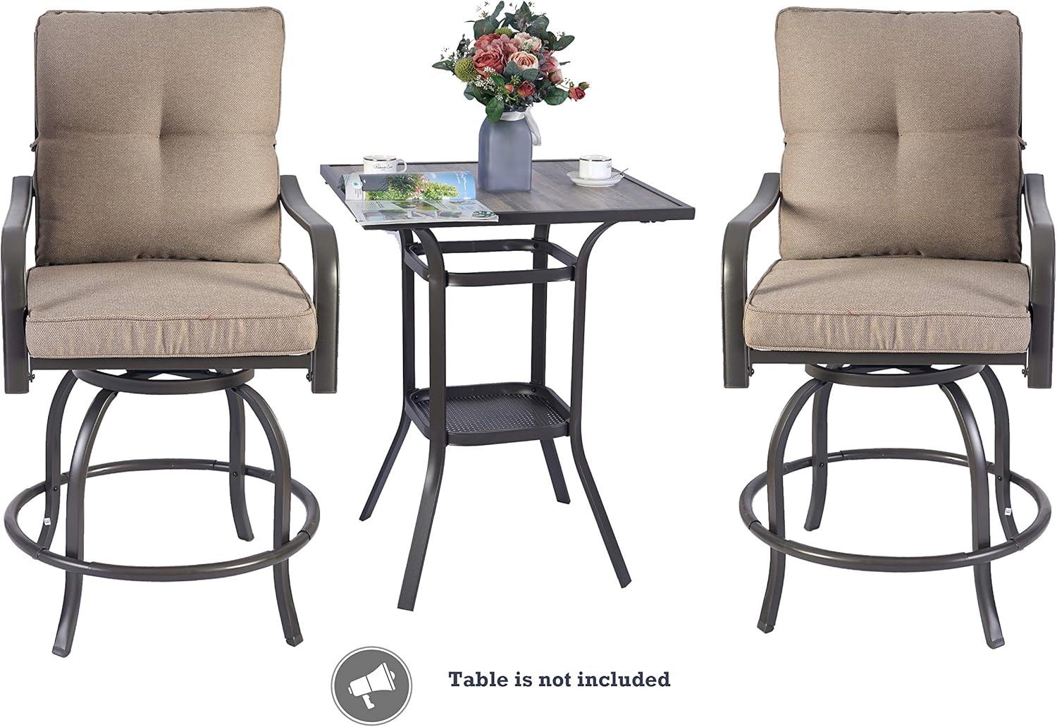 Beige Cushioned Swivel Counter Height Dining Chairs, Set of 2