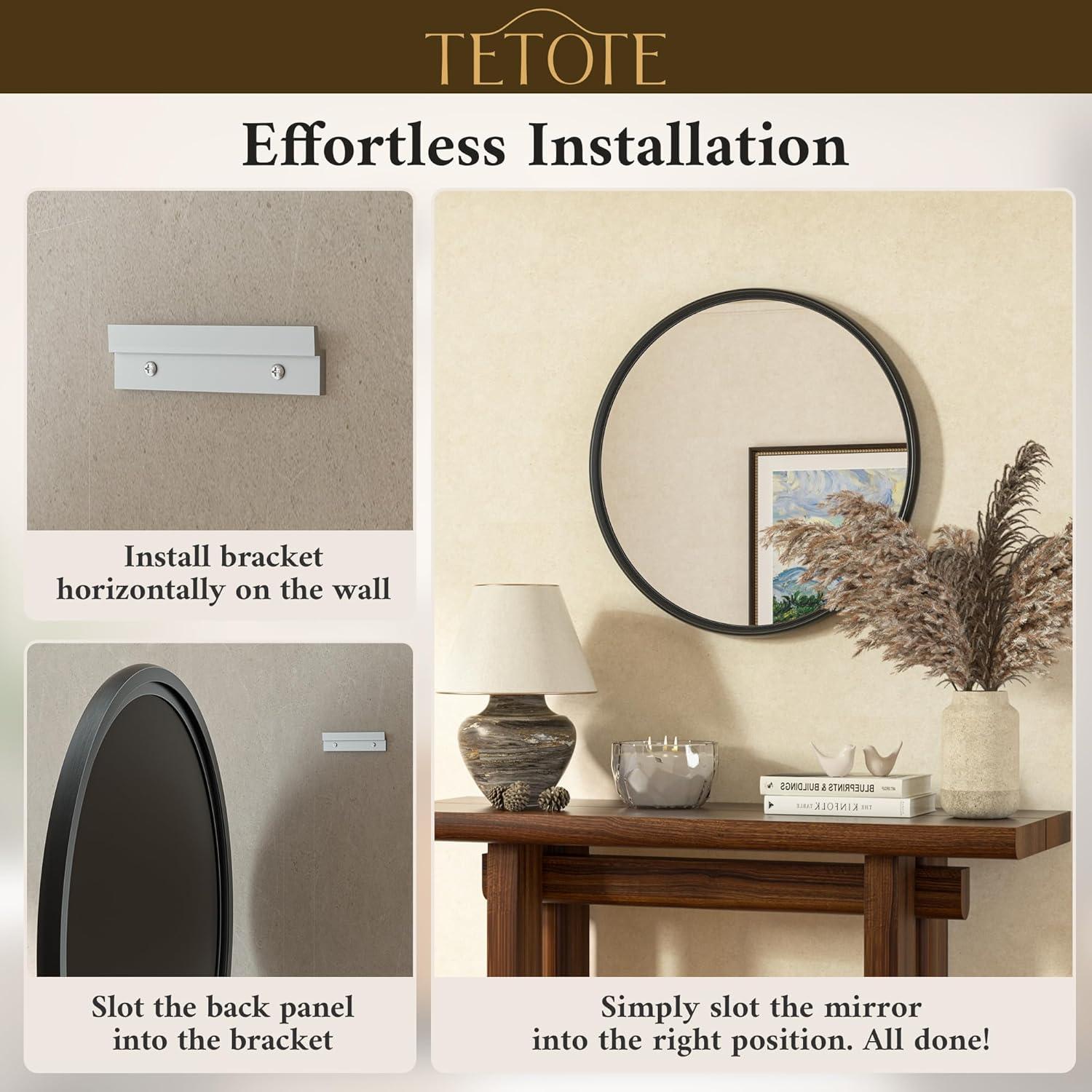 Tetote Black Round Mirror for Bathroom, 24 inch Modern Circle Mirrors, Wall Mounted Matte Metal Frame Entryway Decorative Farmhouse Vanity Mirror