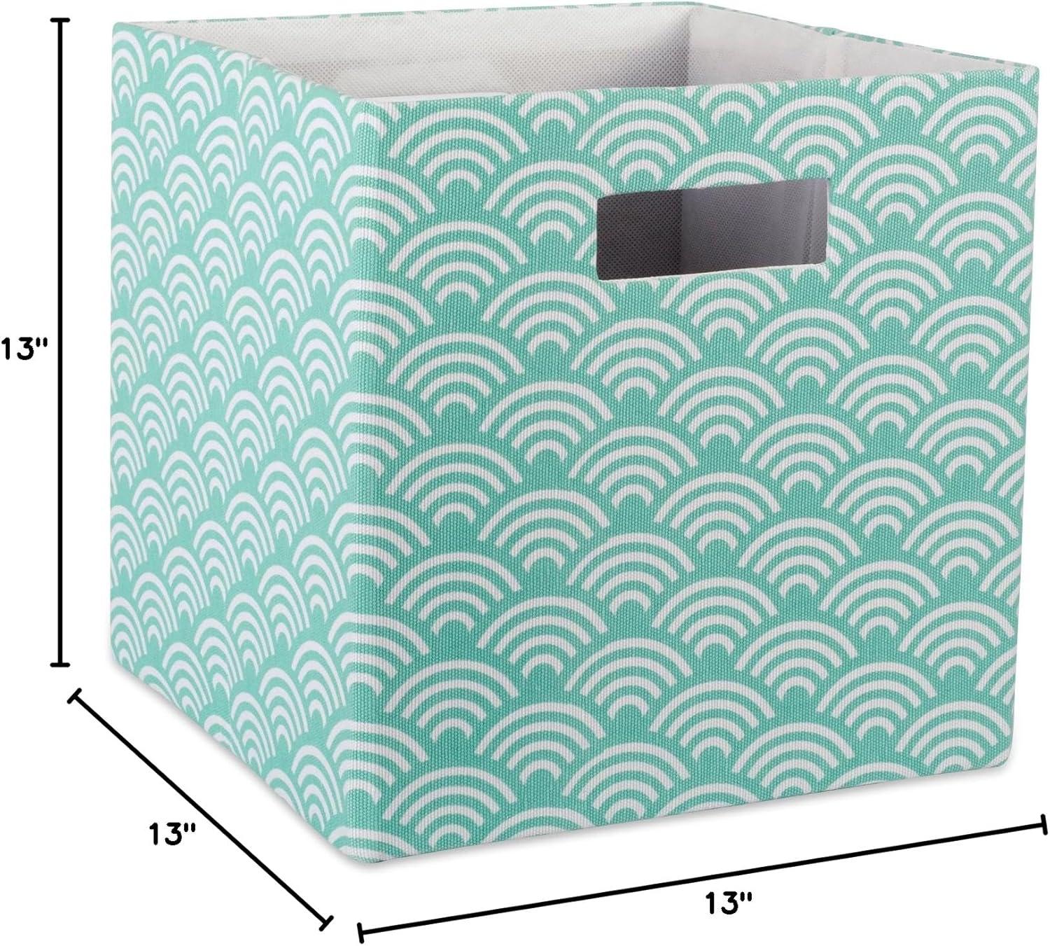 Contemporary Home Living Aqua Blue Polyester Cube Storage Bin with Waves Design 13"