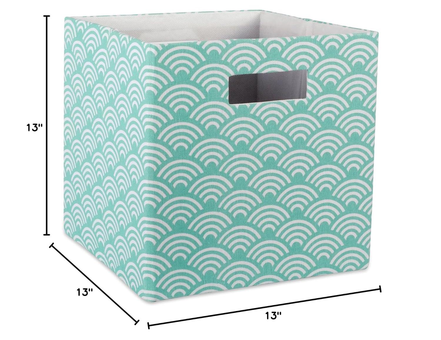 Contemporary Home Living Aqua Blue Polyester Cube Storage Bin with Waves Design 13"