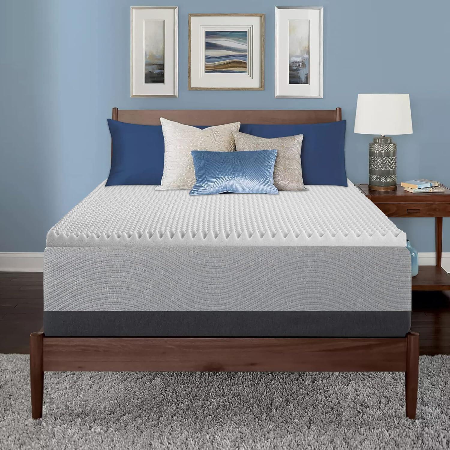 Spring Solution 2-inch Convoluted Egg Shell Bed Topper with Breathable Foam | Soft, Comfortable and Relaxing Bed Top Padding, Mattress Toppers Provide Support for Back and Lower Back, Twin, White