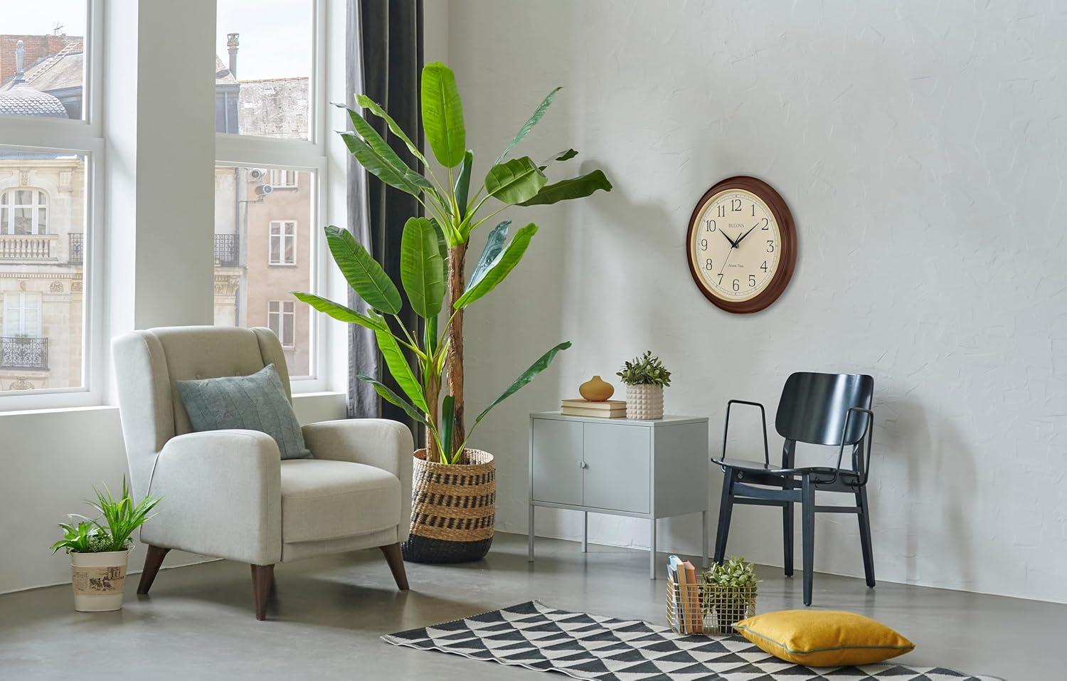 Bulova Clocks Atomic Time  Analog Quartz Wall Clock, Warm Brown Cherry