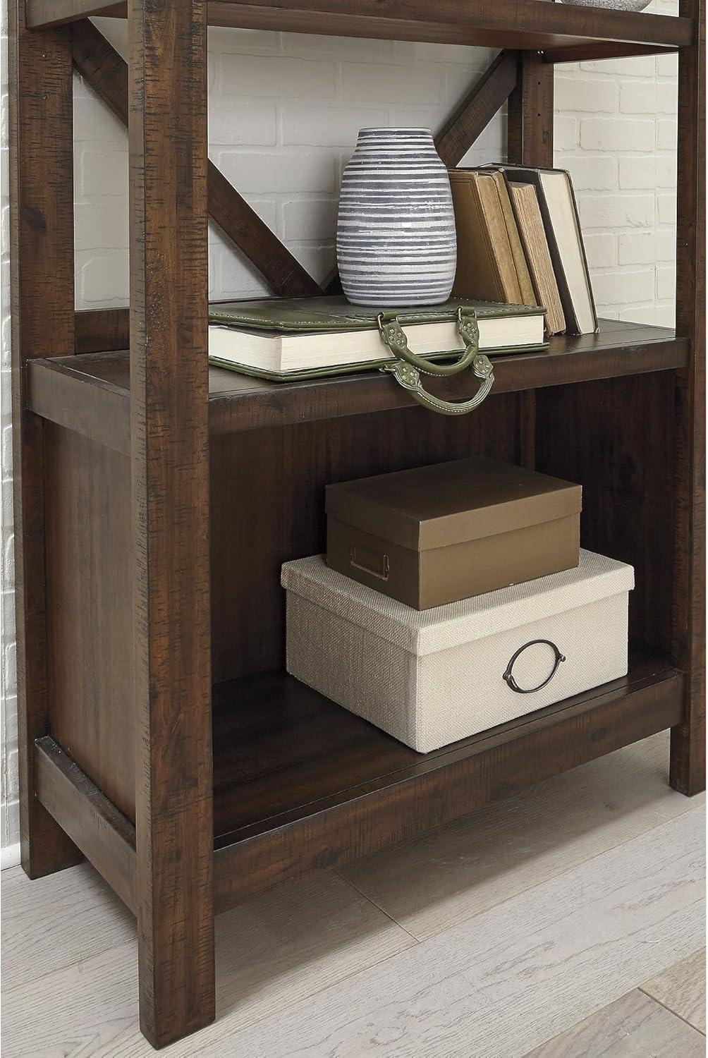 Transitional Warm Brown Acacia 78" Adjustable Bookcase