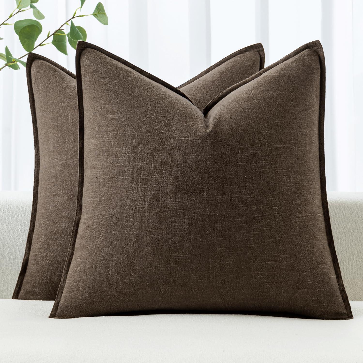 MIULEE Decorative Linen Pillow Covers 20x20 Inch Dark Coffee ​Boho Farmhouse​ ​Neutral Couch Throw Pillows for Bed Pack of 2 Accent Modern Pillowcase Sofa Livingroom Home Decor
