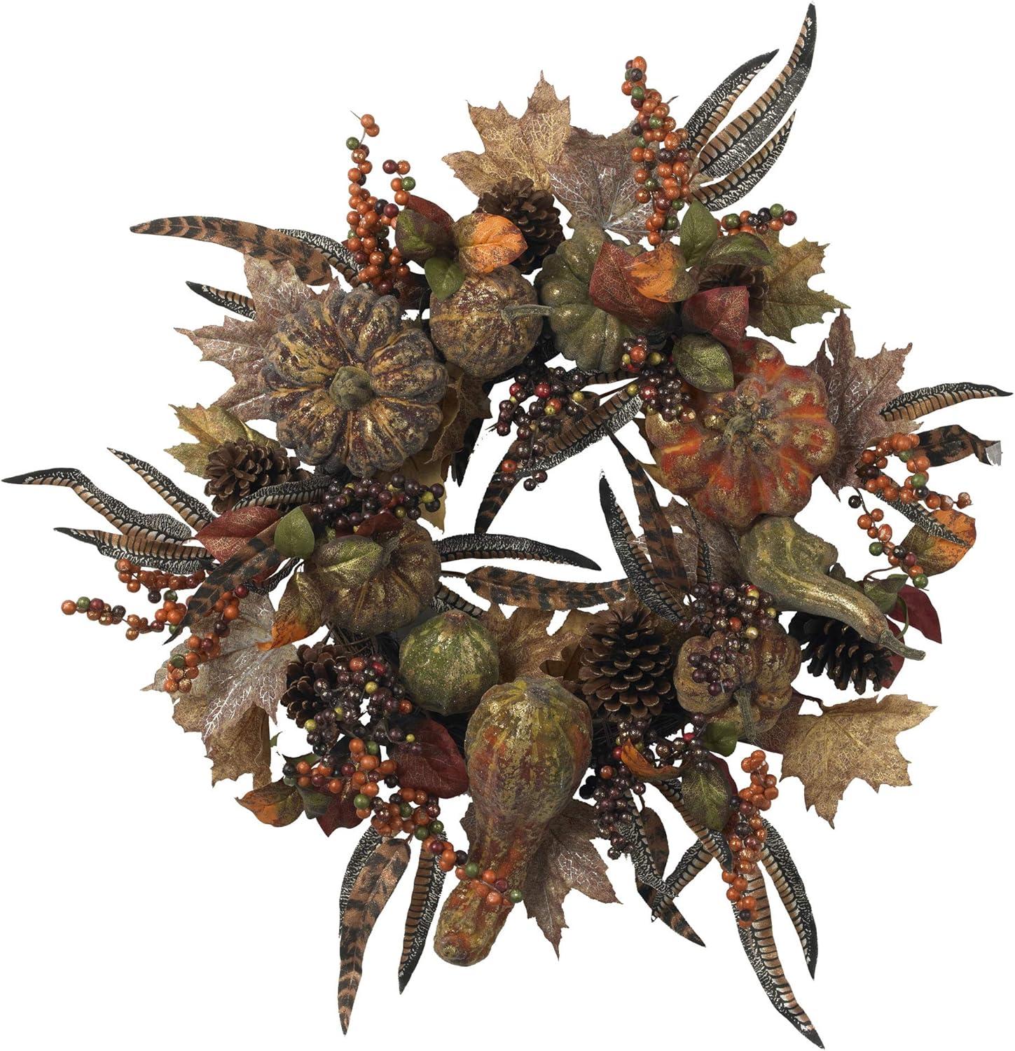 Nearly Natural 28-in Autumn Pumpkin Wreath