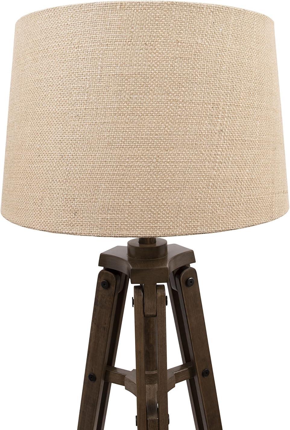 Mariner Tripod Style Wood Floor Lamp with Burlap Drum Shade Rust - Storied Home: Adjustable Height, 3-Way Switch