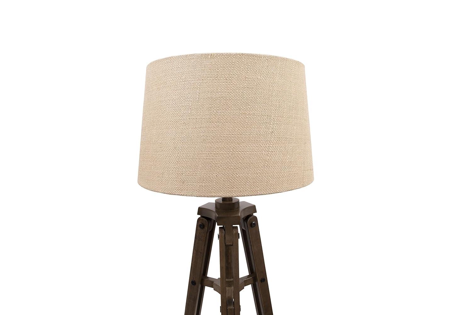 Mariner Tripod Style Wood Floor Lamp with Burlap Drum Shade Rust - Storied Home: Adjustable Height, 3-Way Switch