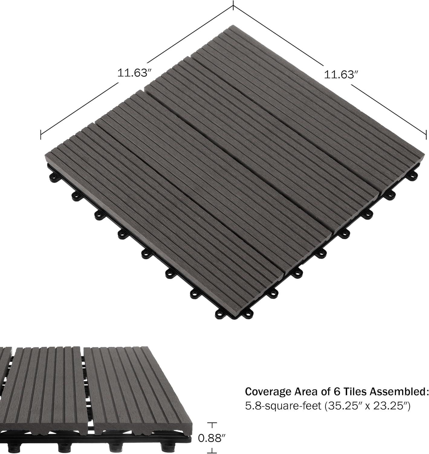 Pure Garden Deck Tiles - 6-Pack Wood Plastic Composite Interlocking Patio Tiles - 5.8SQFT Outdoor Flooring for Balcony, Porch, and Garage by Pure Garden