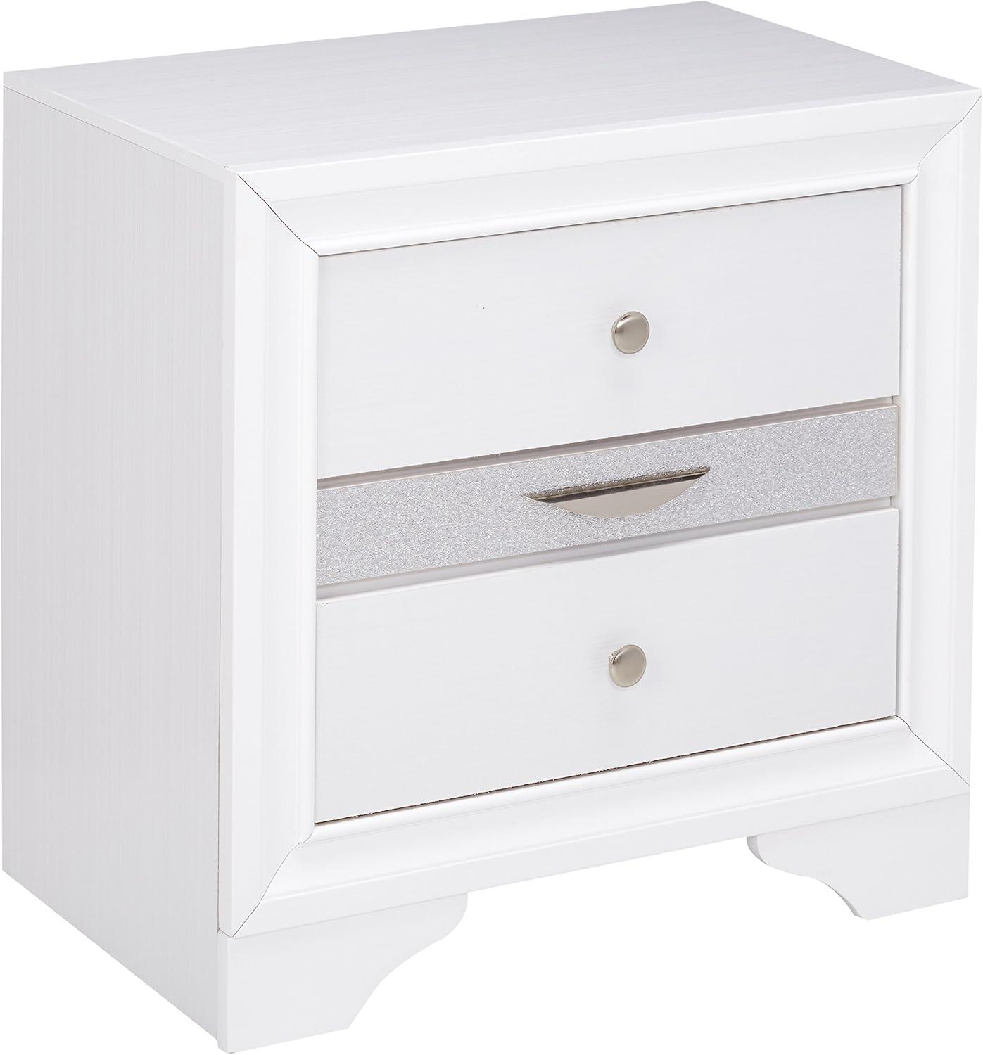 Elegant Naima 3-Drawer White Nightstand with Light Gray Trim