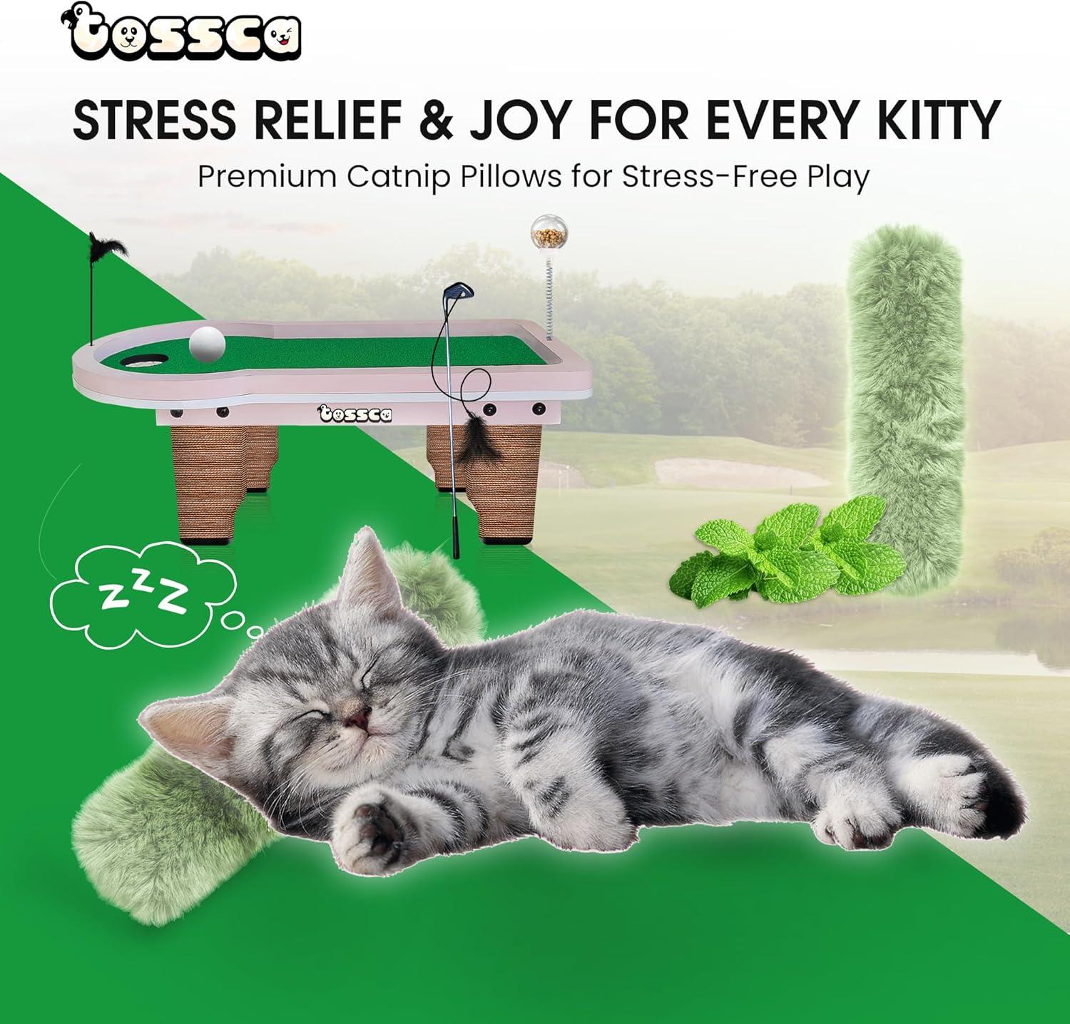 8 in 1 Cat Golf Table Set | Cat Tree Tower with Scratching Post, Catnip Pillows, Feather Teaser Wand, Feeder, Cat Furniture for Indoor Cats
