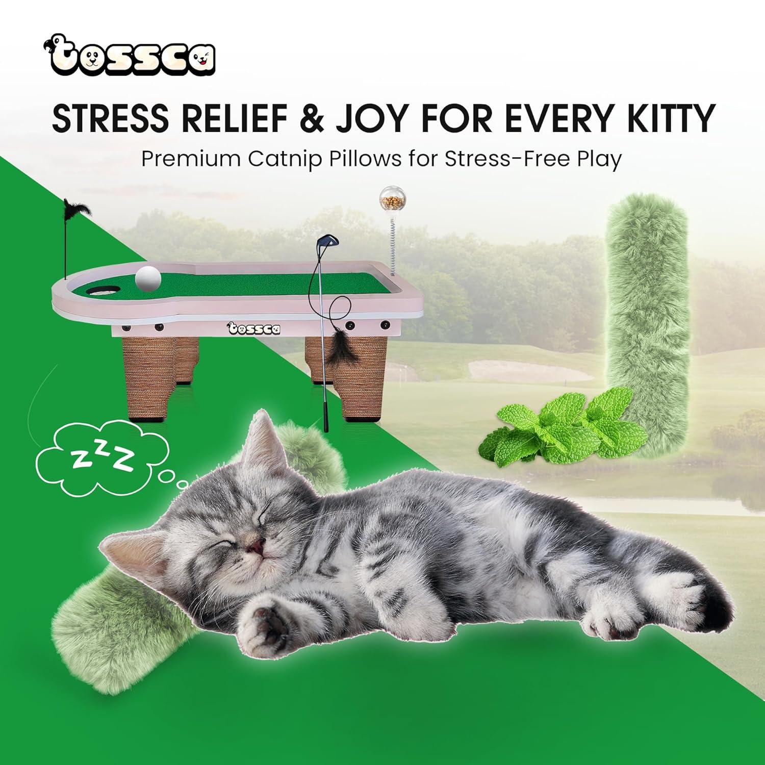 8 in 1 Cat Golf Table Set | Cat Tree Tower with Scratching Post, Catnip Pillows, Feather Teaser Wand, Feeder, Cat Furniture for Indoor Cats