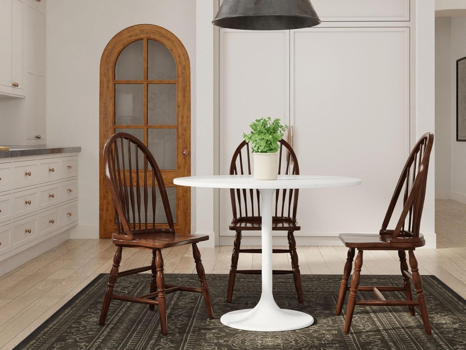 Carolina Living 36" Zaha Round Marble Top Dining Table White: Midcentury Modern, Metal Pedestal Base, Seats 4