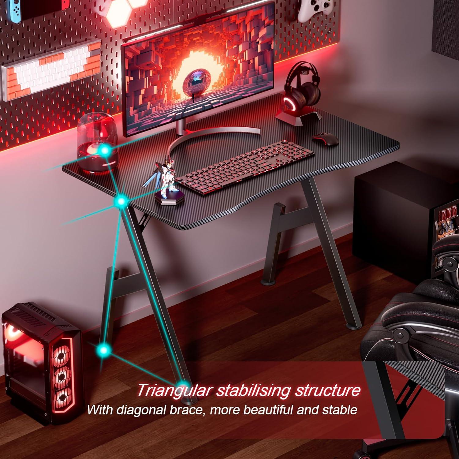 Wrought Studio™ Wrought Studio Gaming Desk With Carbon Fibre Surface- A Shaped Gamer Desk Computer Workstation Home Office Ergonomic PC Desk Simple Gaming Table Home Office Desks