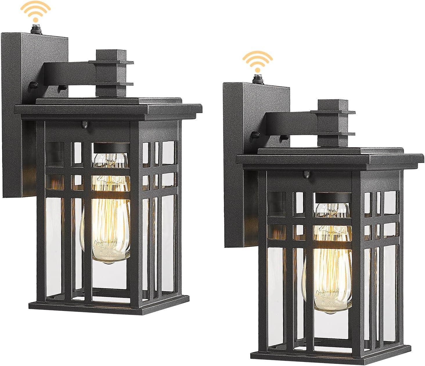Black Modern Outdoor Wall Lanterns with Tempered Glass Shade, 9.76''