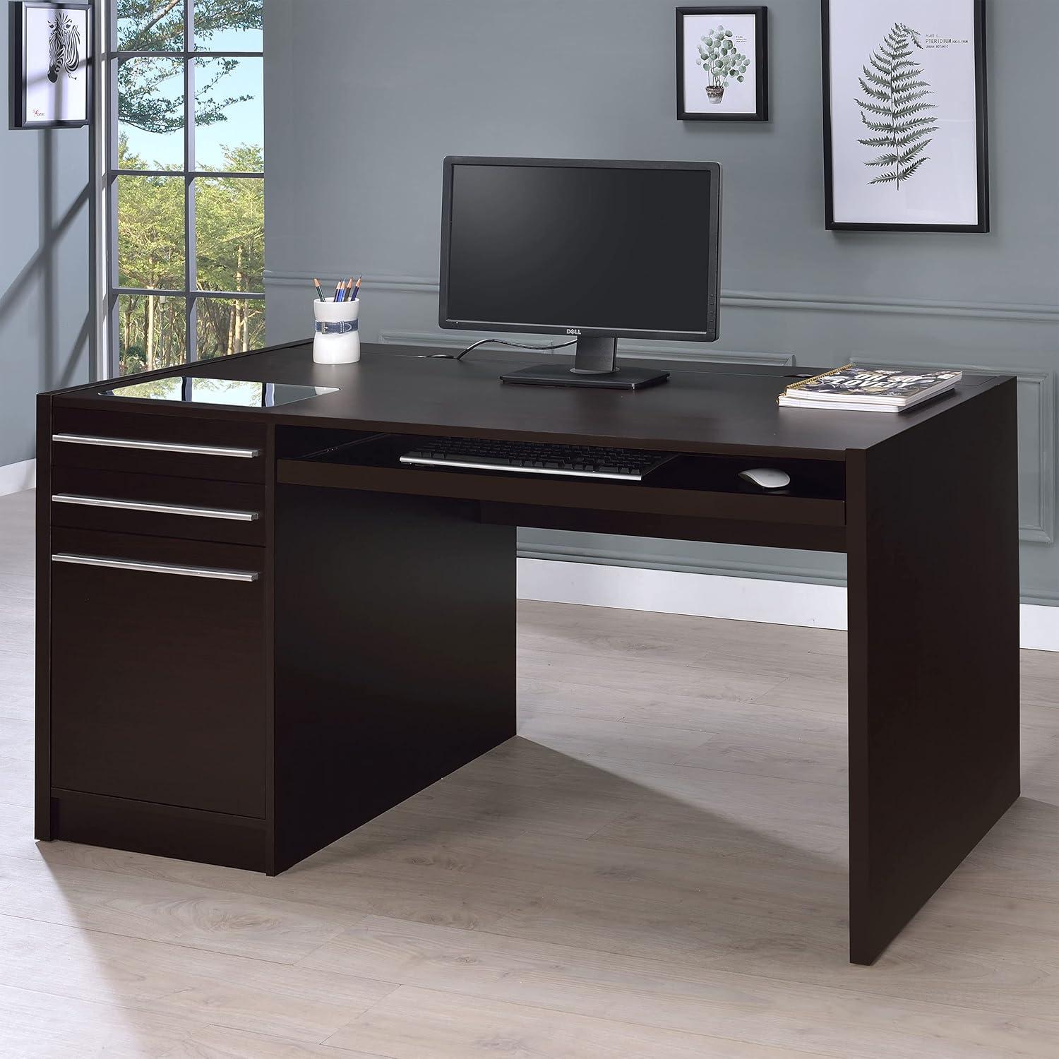 Halston 3 Drawer Office Desk Cappuccino - Coaster