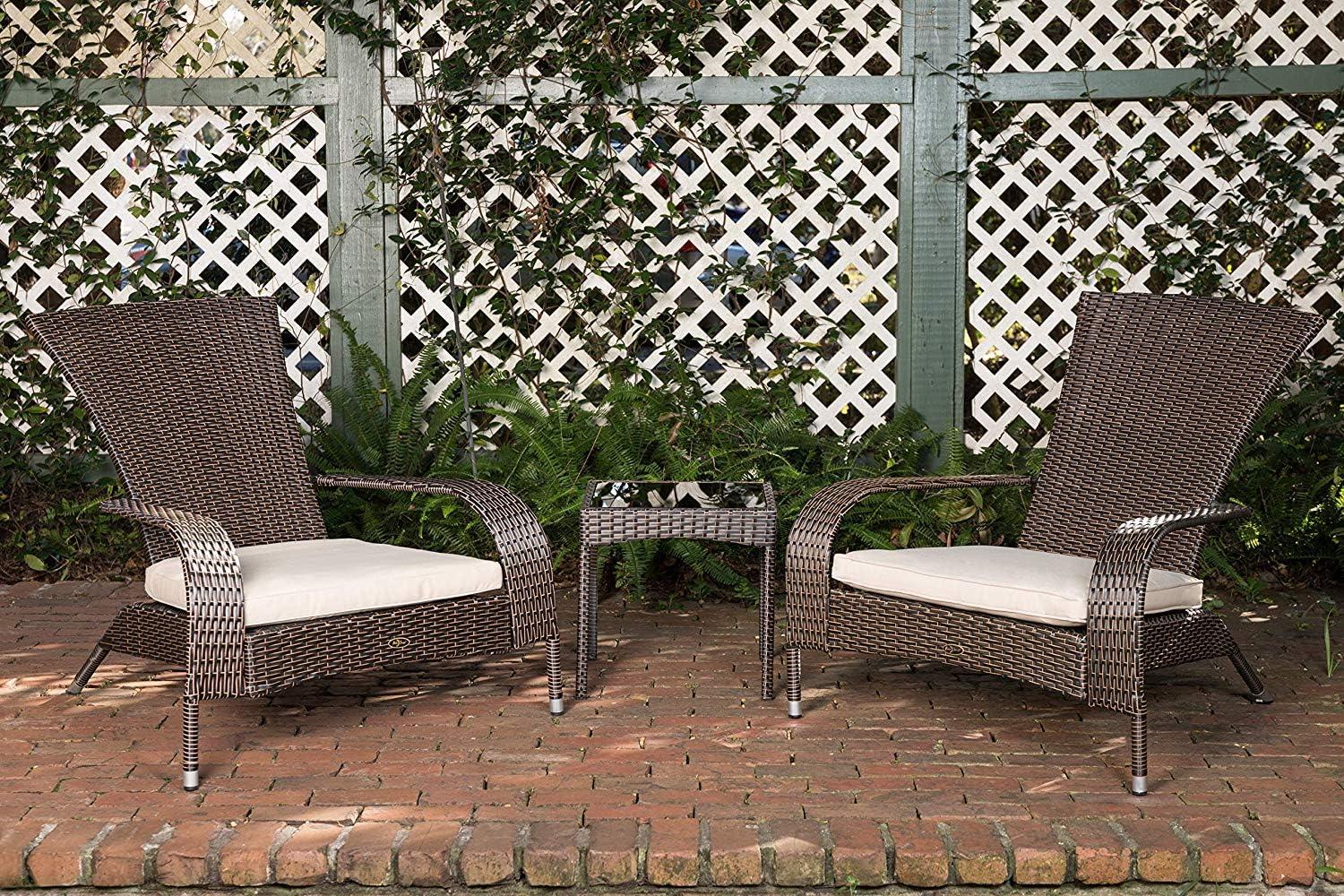 Duplex Patio Sense Coconino Wicker Conversation Set, Durable Adirondack Style Chairs Includes Khaki Cushions - Mocha