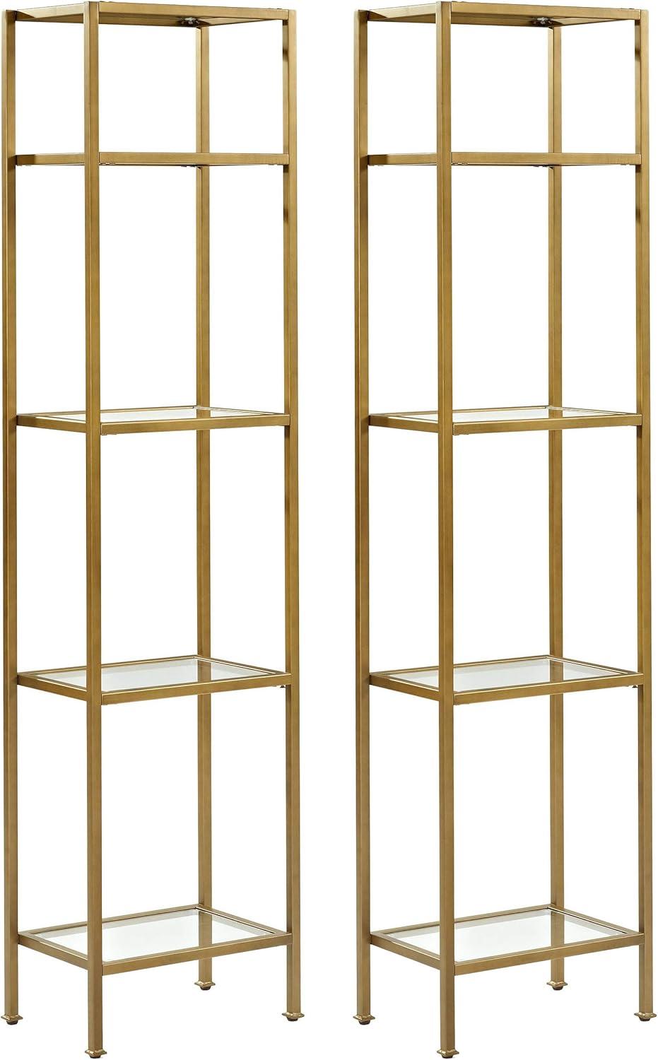 73" 2pc Aimee Narrow Etagere Set Gold - Crosley: Tempered Glass Shelves, Steel Frame, 4-Tier Storage