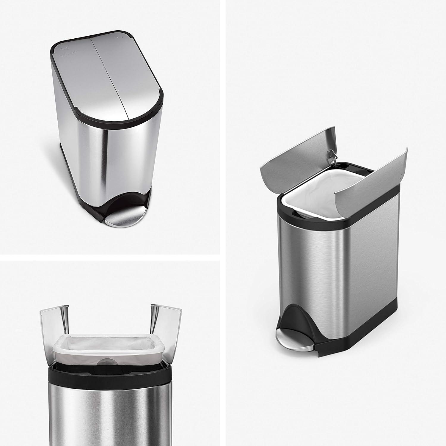 Simplehuman 10 Liter Butterfly Lid Bathroom Trash Can, Brushed Stainless Steel