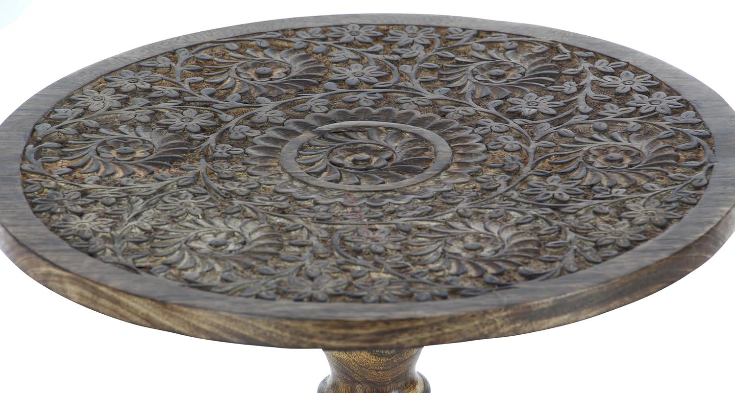 Carved Mango Wood Accent Table Brown - Olivia & May: Handcrafted, Traditional Style, Indoor Use