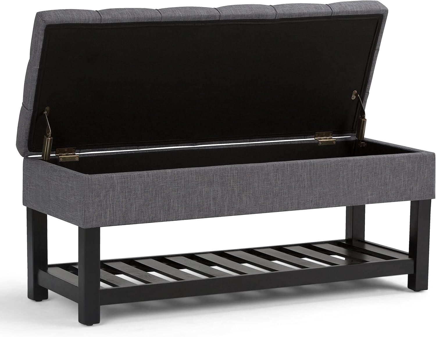 Simpli Home Saxon 44" Transitional Rectangle Ottoman Bench in Gray Linen Look Fabric