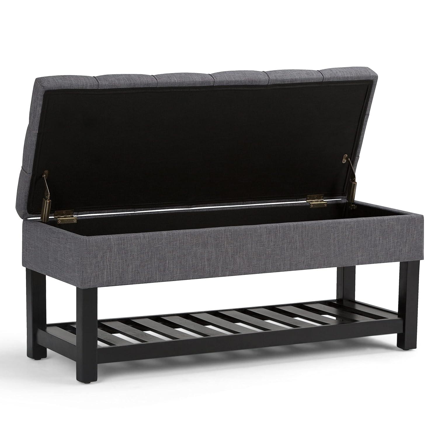 Simpli Home Saxon 43"W Tufted Transitional Storage Ottoman Bench with with Lift-Top Lid