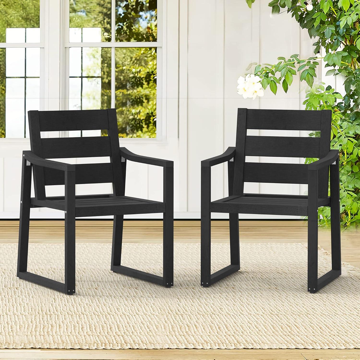 Black Square-Leg Plastic HDPS Outdoor Dining Chairs All-Weather Indoor Outdoor Patio Dining Chairs with Armrest(4-pack)