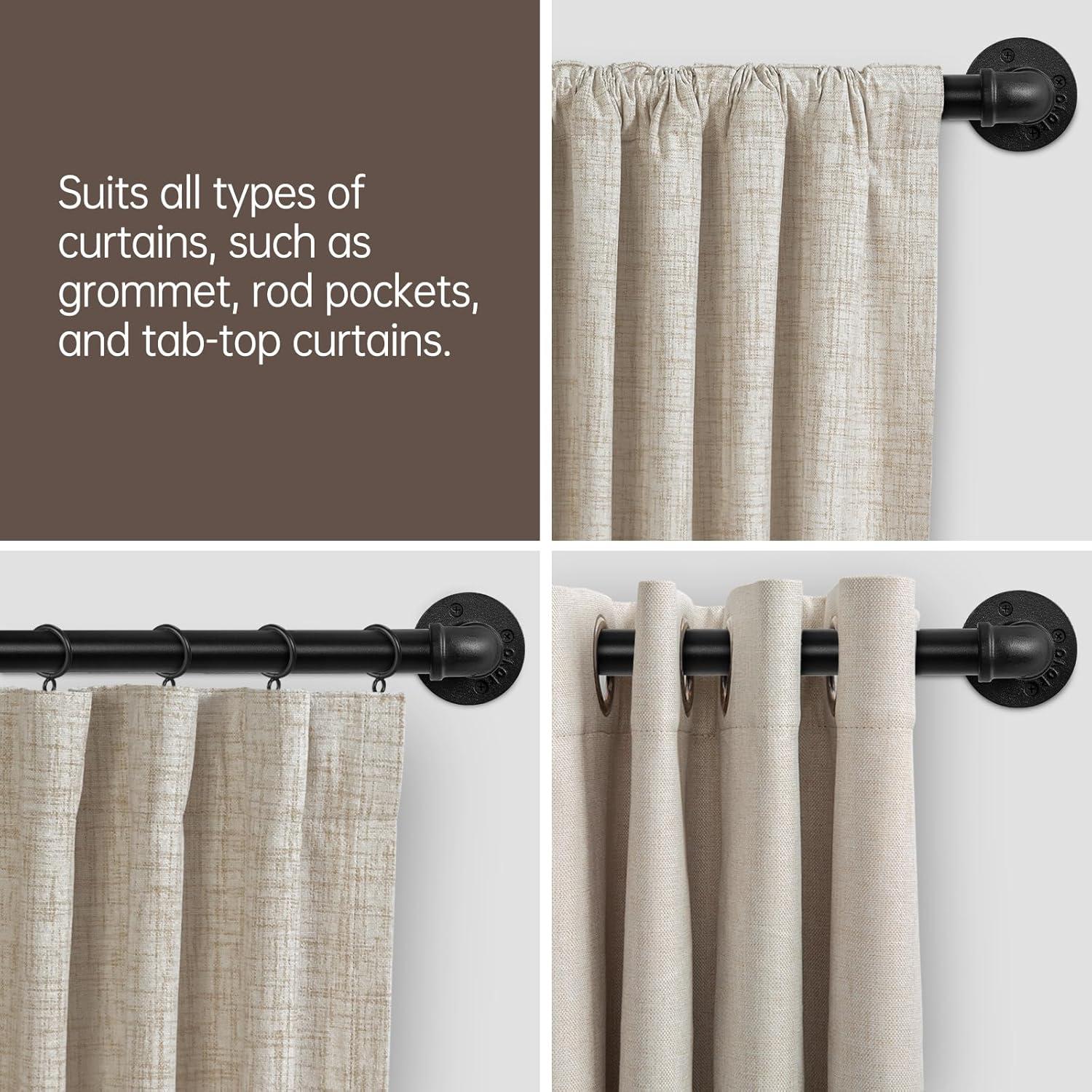 66" to 120"Curtain Rods for Windows, 1 inch Industrial Curtain Rod, Adjustable Wrap Around Black Curtain Rods, Black Industrial Indoor/Outdoor Curtain Rod