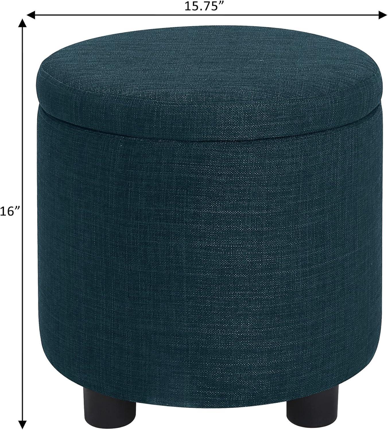 Designs4Comfort Round Accent Storage Ottoman with Reversible Tray Lid, Dark Blue Fabric