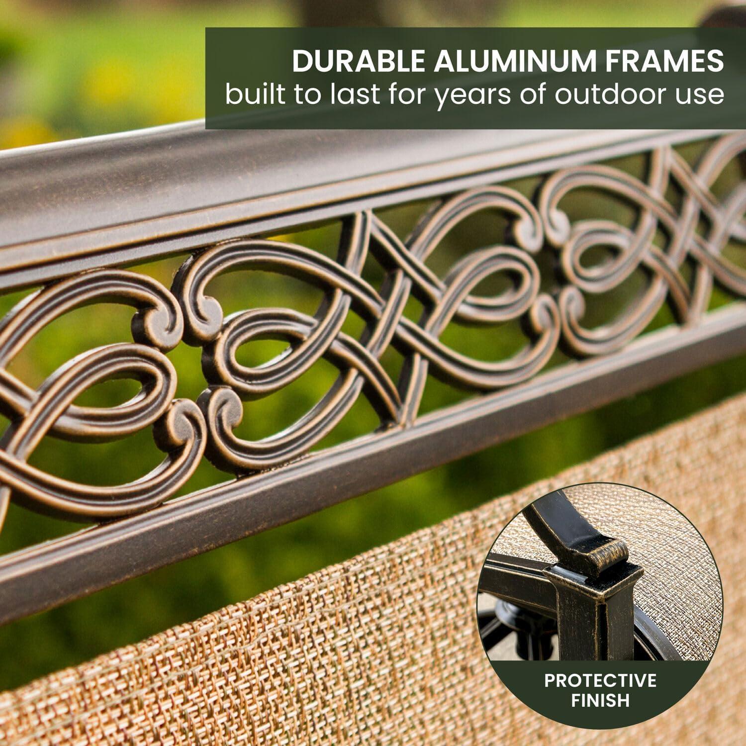 Hanover Outdoor Manor Juego de Comedor para Exterior de 9 Piezas con 8 Balancines Giratorios, Cedro/bronce