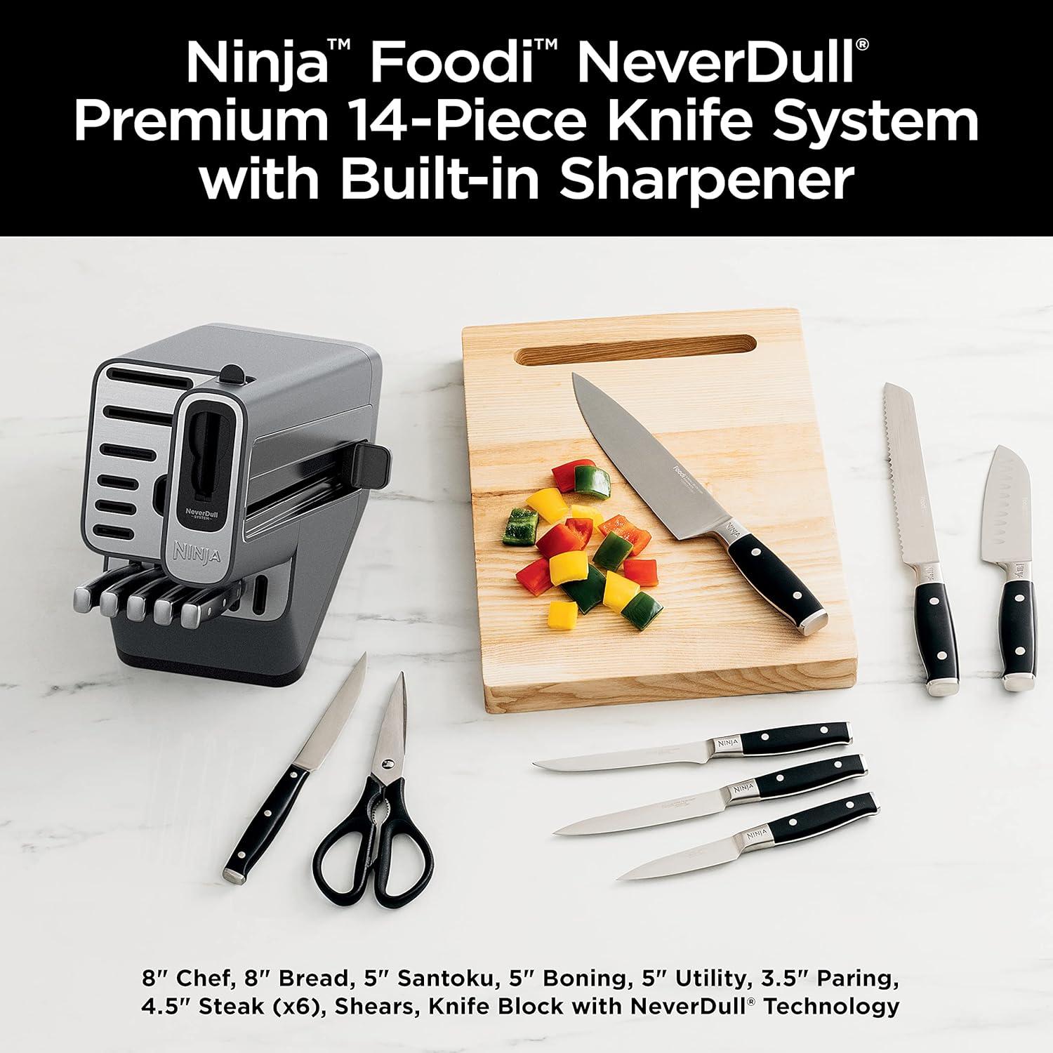Ninja Ninja® Foodi® NeverDull Premium Knife System, 14-Piece Knife Block Set with Built-in Sharpener, Stainless Steel Knives, Black
