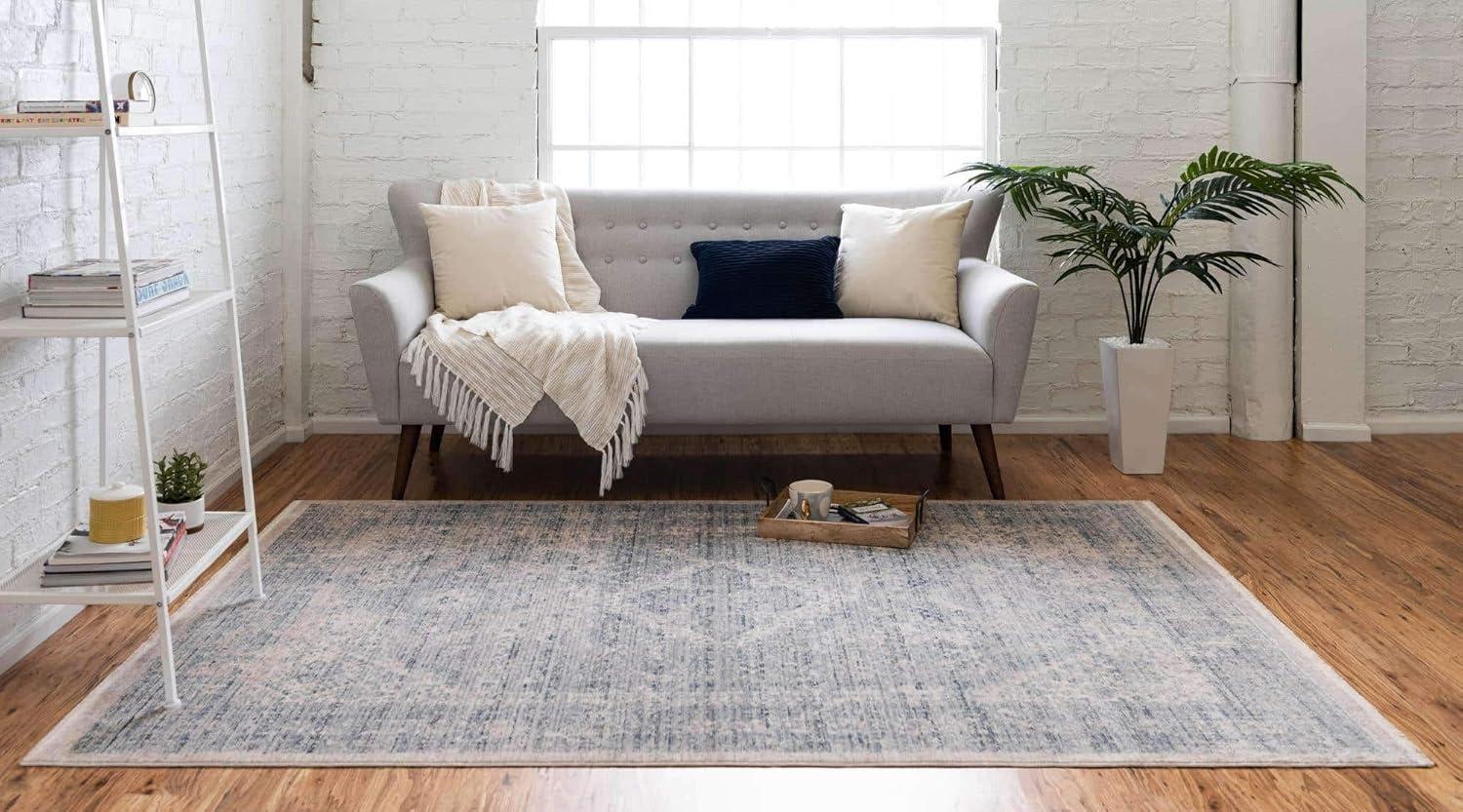 Noble Gray Rectangular Easy-Care Synthetic Area Rug