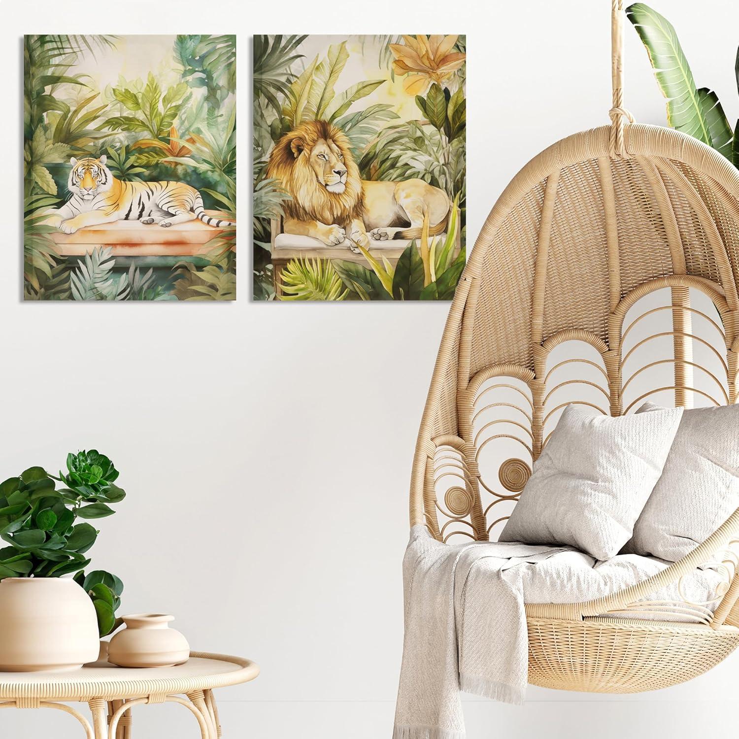 Madison Park 16"x20" Jungle Wild Regal Lion Print Canvas Natural Wall Art Lion Green