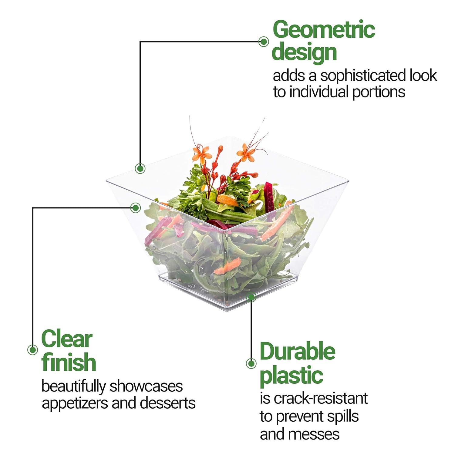 Restaurantware-16 Ounce Large Kova Bowls, 100 Disposable Salad Bowls - Lids Sold Separately, Sturdy, Clear Plastic Appetizer Bowl, For Salads, Layered Cakes At Catered Events