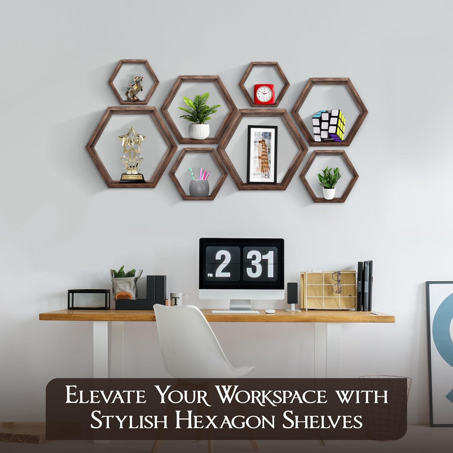 Hokku Designs Floating Shelves Set Of 8 Honeycomb Shelves For Wall,Rustic Brown