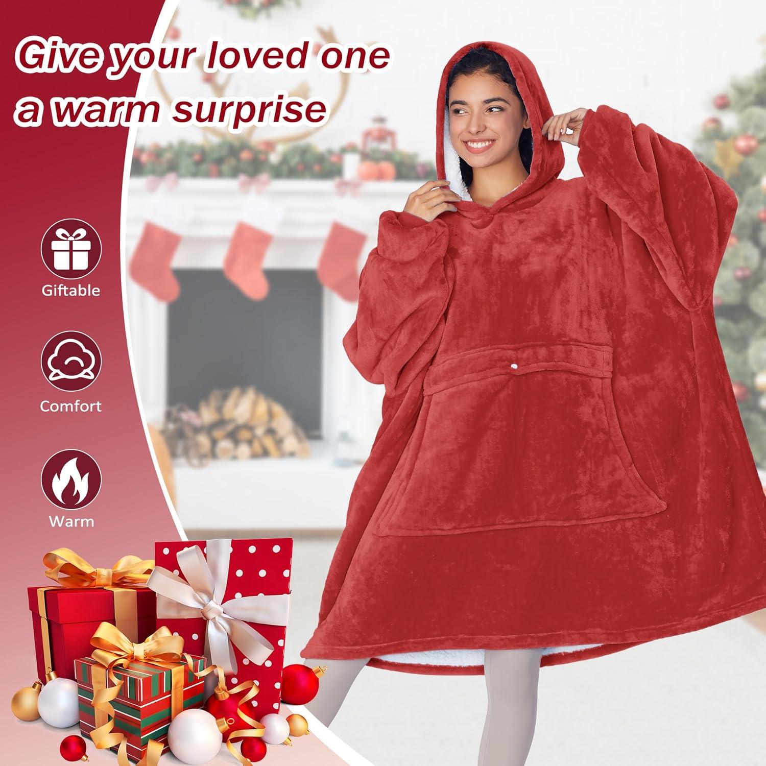 Catalonia Oversized Hoodie Blanket Sweatshirt, Warm Sherpa Giant Pullover with Front Pocket for Men Women