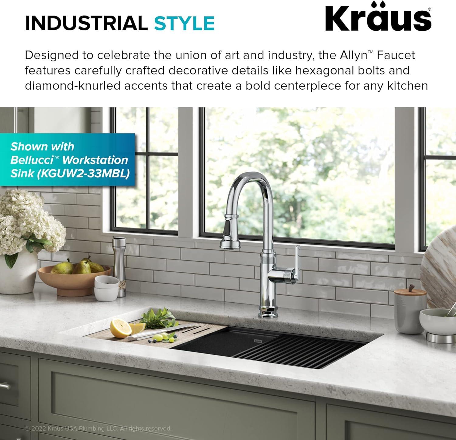 Allyn Chrome Industrial Pull-Down Kitchen Faucet with Spray