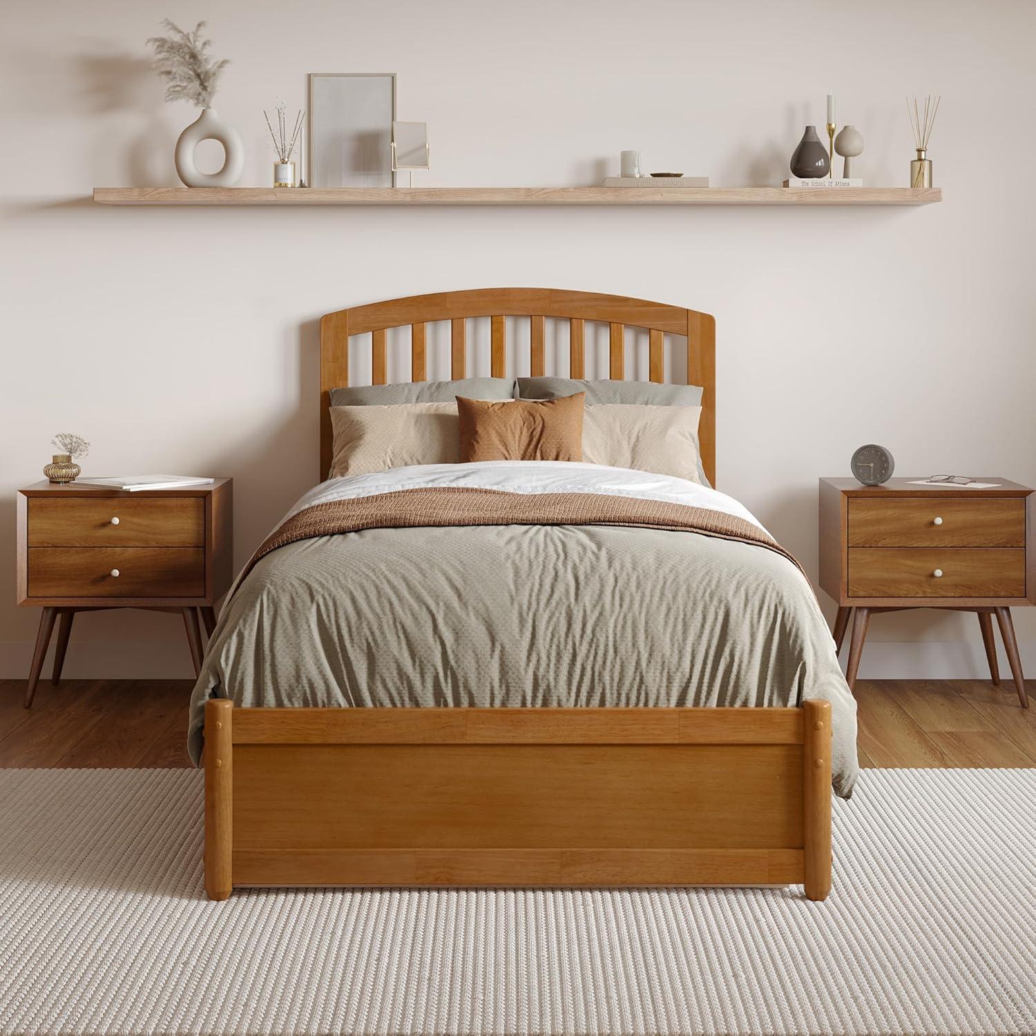Lucia Twin XL Wood Platform Bed with Panel Footboard & Twin XL Trundle in White